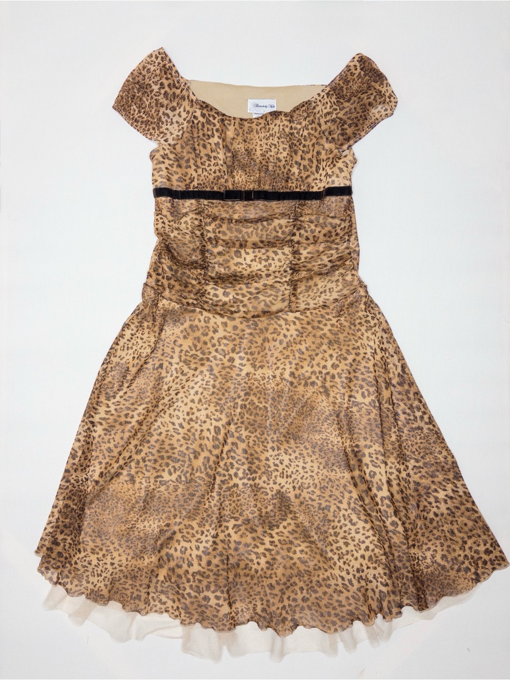 1990's Vintage Leopard Prink Tulle Dress with metallic Gold shine - Kids 16-